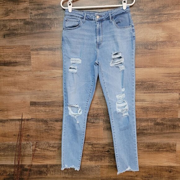 Levi's Jeans Size 30 High Rise Skinny 721 Raw Hem Ripped Light Wash Stretch - Picture 1 of 10